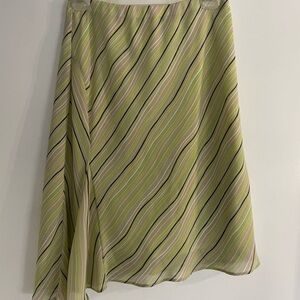 Worthington Petite Striped Lime Green & Black Women's Asymmetrical Skirt Size 8P